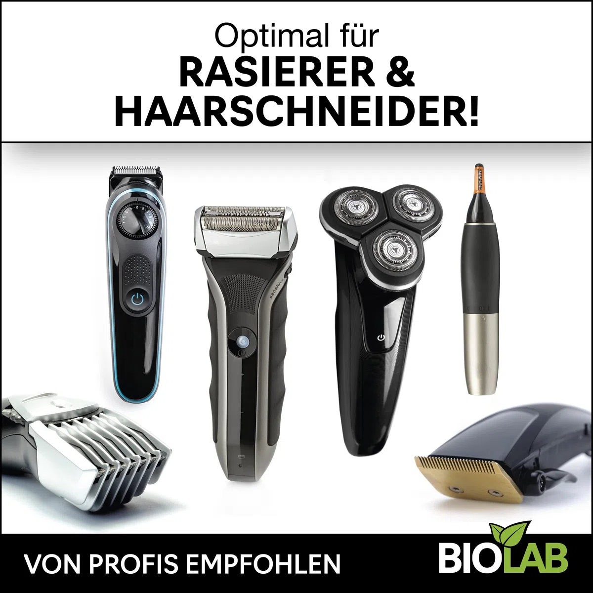 BIOLAB Pulitore per testina di rasatura biologico (2 x 1000 ml), liquido di ricarica per Clean & Renew, adatto per Braun Series, cartuccia di pulizia e rasoio Philips