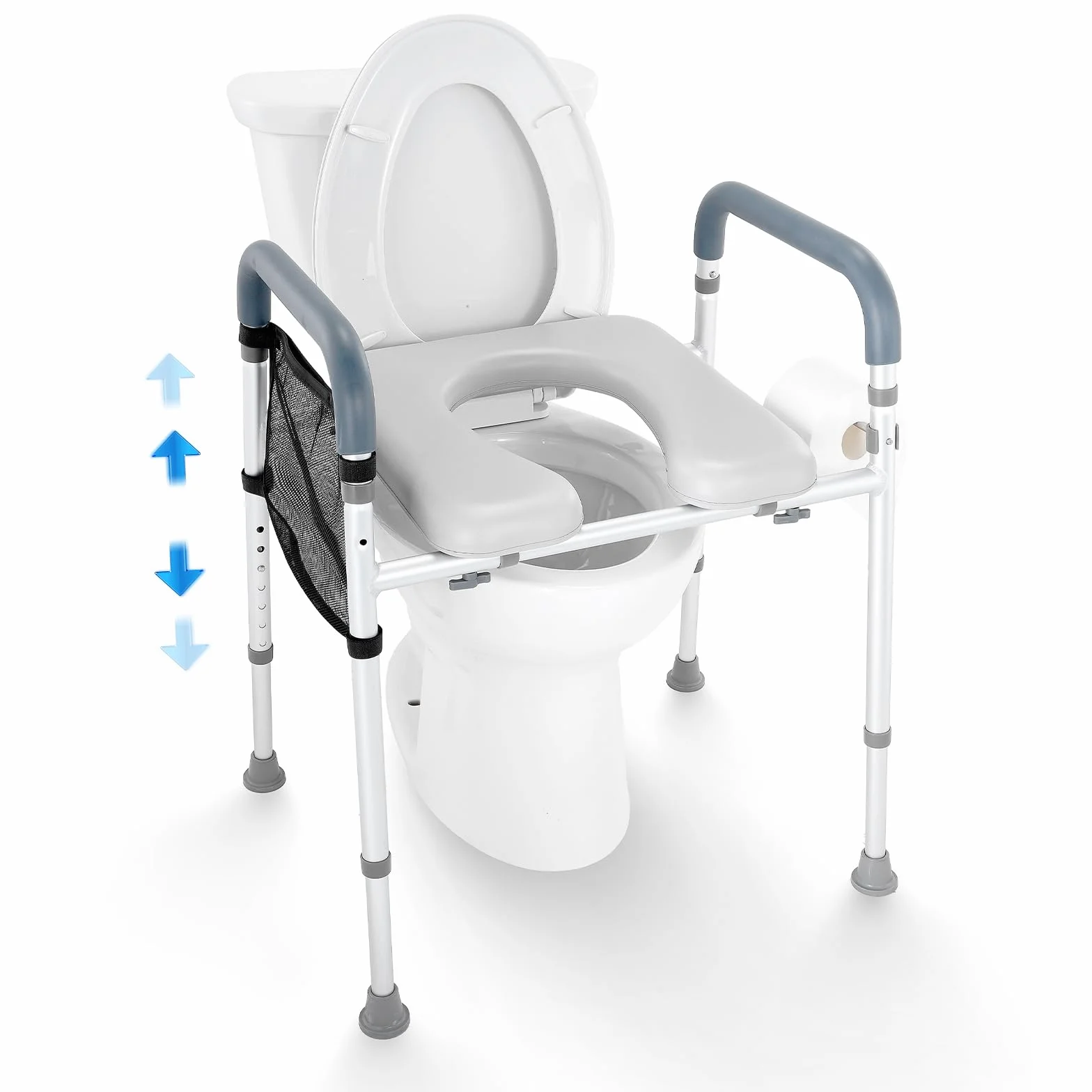 VEVOR Sedile WC Rialzato, Altezza Regolabile tra 49,9 a 64,9 cm, Portata max. 158 kg, Telaio in Alluminio Imbottito, Sedile WC Rialzato Universale, per Anziani, Disabili, Incinte, Ausilio da Bagno