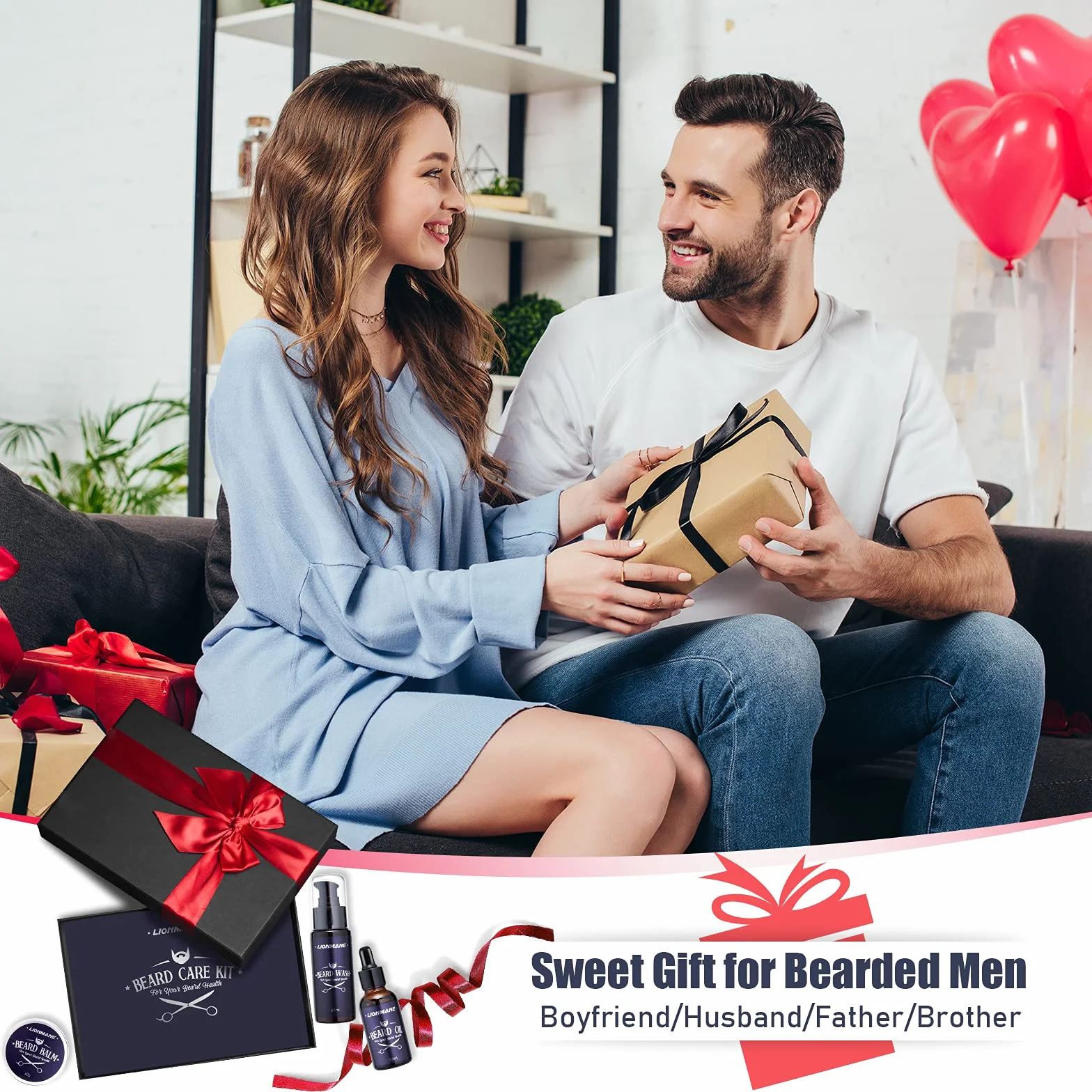 Kit Barba per Uomo, Regalo per la Festa del Papà, Lionmane Cura Barba, Set Regalo Cura della Barba Uomo, Olio, Shampoo, Balsamo, Pettine, Spazzola, Pettine Rasoio Capelli, Forbici, Sacca, Regalo Papà