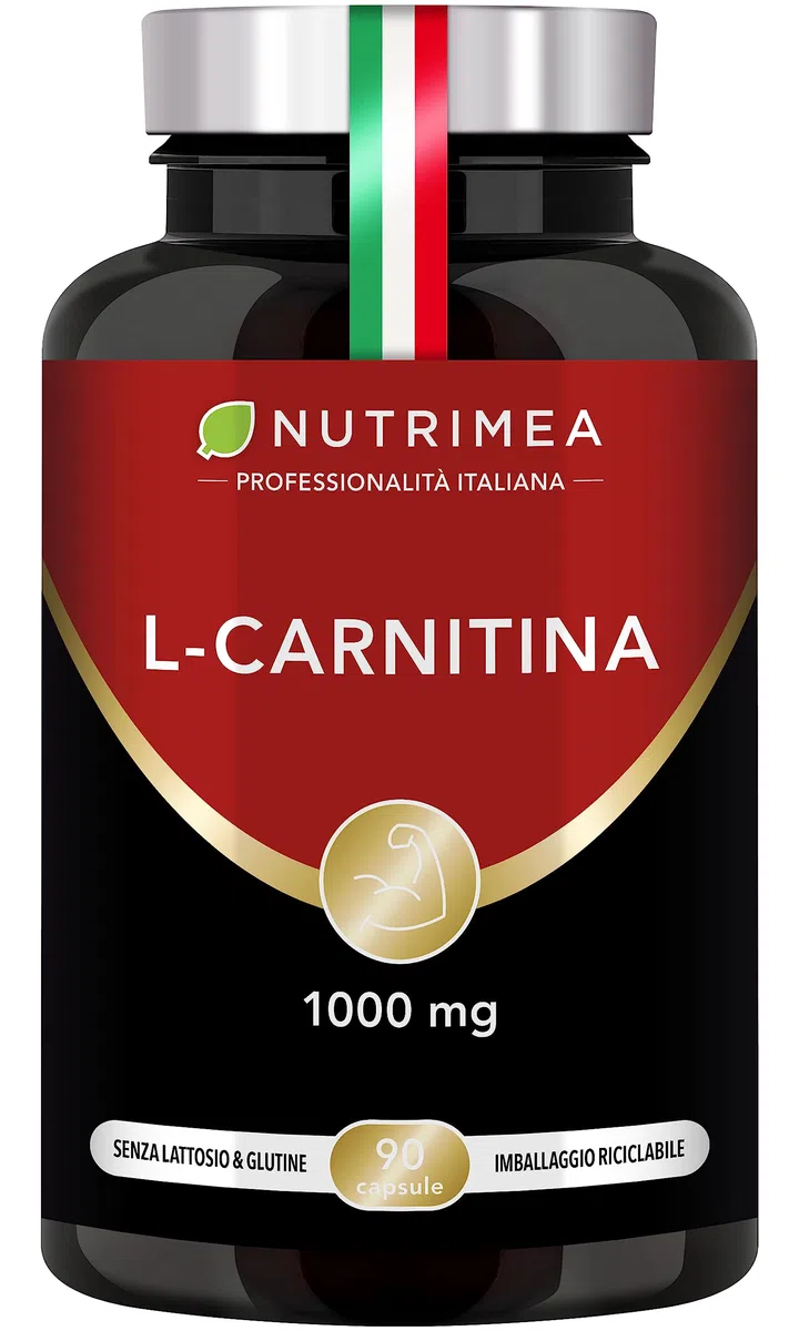 L-Carnitina Tartrato | 1000 mg | Trasforma gli Acidi Grassi in Fonte di Energia | Recupero muscolare | Pre-Allenamento | Con vitamina B6 | 90 capsule | Nutrimea