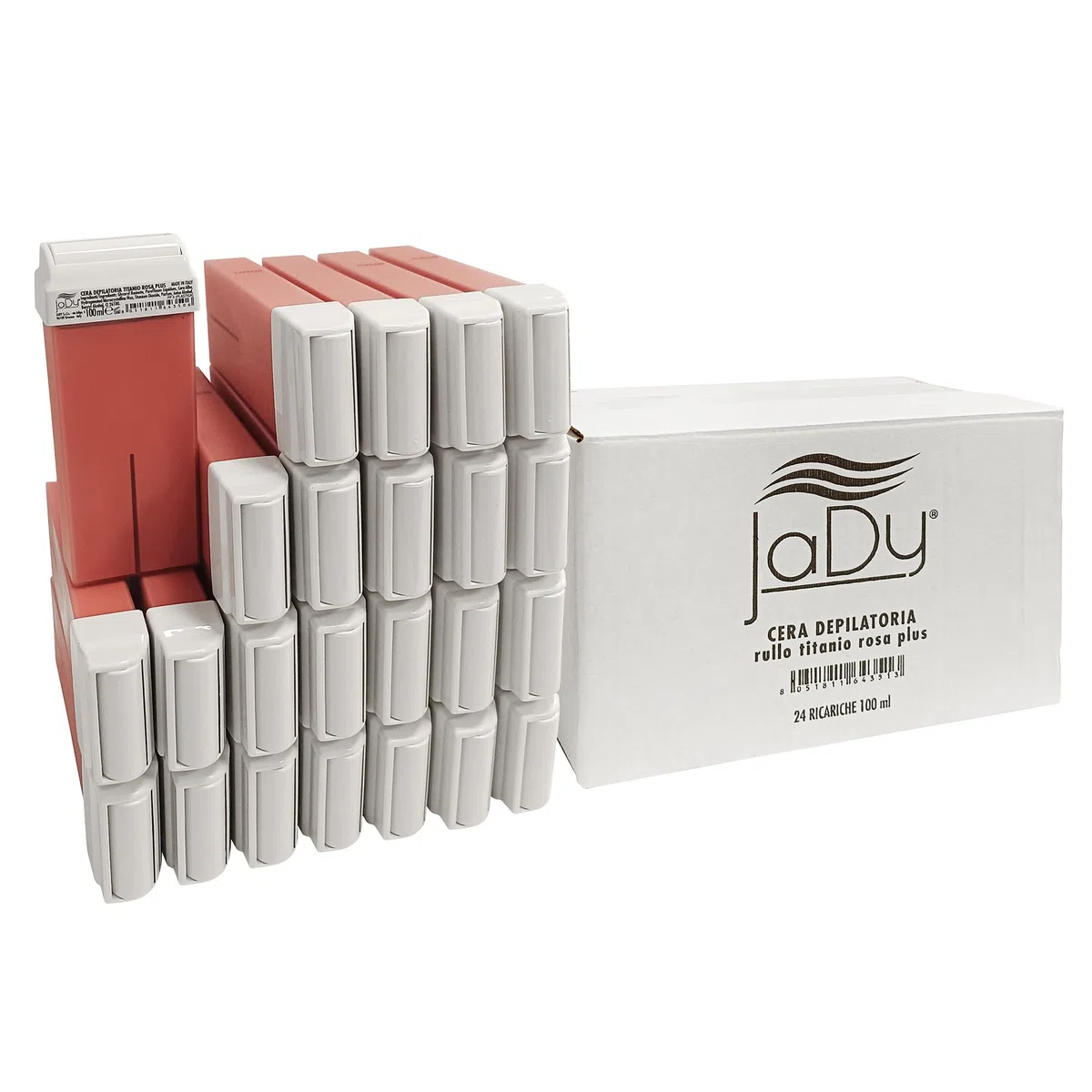 JaDy Cera Titanio Rosa Roll-On 100ml – Set 24 Pezzi – Formula Professionale per Pelli Sensibili – Scorrimento Morbido, Risultato Ultra-Liscio – Depilazione Gambe, Braccia, Ascelle, Corpo