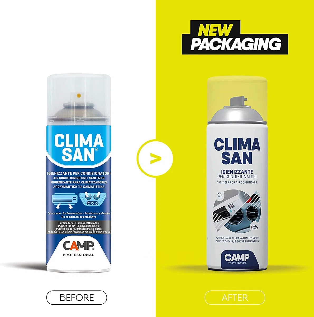 Trattamento Sanificante ed Igienizzante Completo Climatizzatori Detergente + Igienizzante Climasan Camp