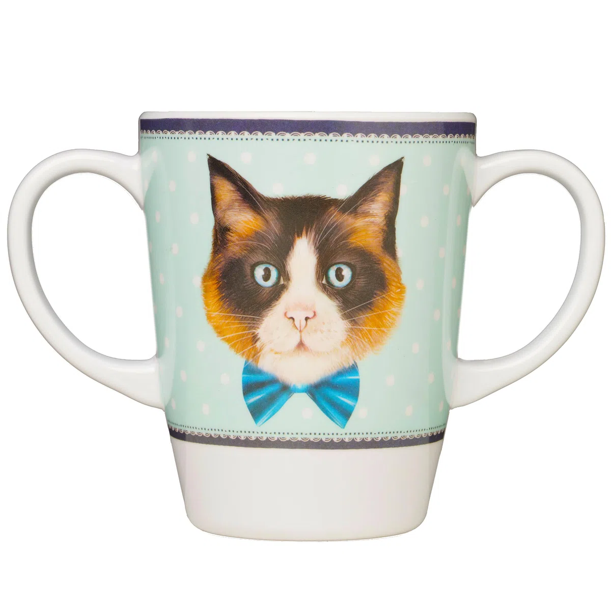 Tazza in melamina con due manici, leggera, 126 g, capacità 400 ml, aiuto per la mobilità quotidiana per anziani, demenza, tremori, artrite e presa debole (gatto)