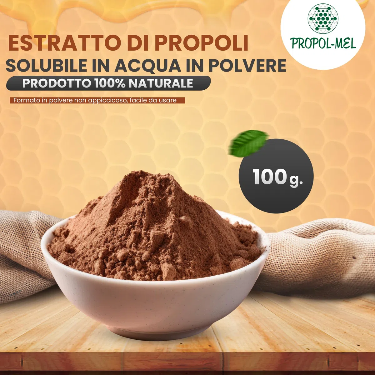 Estratto di Propoli Solubile in Polvere | 100 grammi | 100% Naturale | Solubile in Acqua e Liquidi | Propoli Naturale | Ideale per Bevande e Ricette