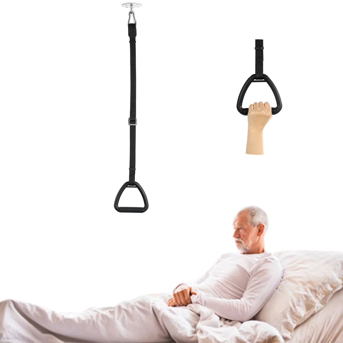 Trapezio da letto per anziani a soffitto per trasferimento di mobilità del letto, supporto per disabili, letto con barra per trazioni con cavo regolabile, adatto per ospedale, camera da letto