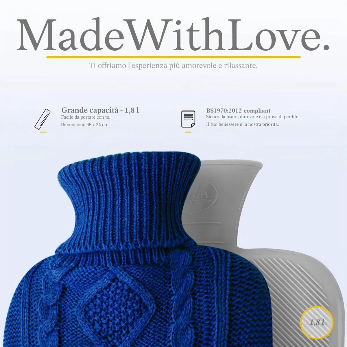 Borsa dell'acqua calda/borsa termica – con morbida fodera in maglia di alta qualità – blu scuro, 2 ​l – Termoforo per crampi mestruali e comfort durante il ciclo – Impacco caldo e freddo