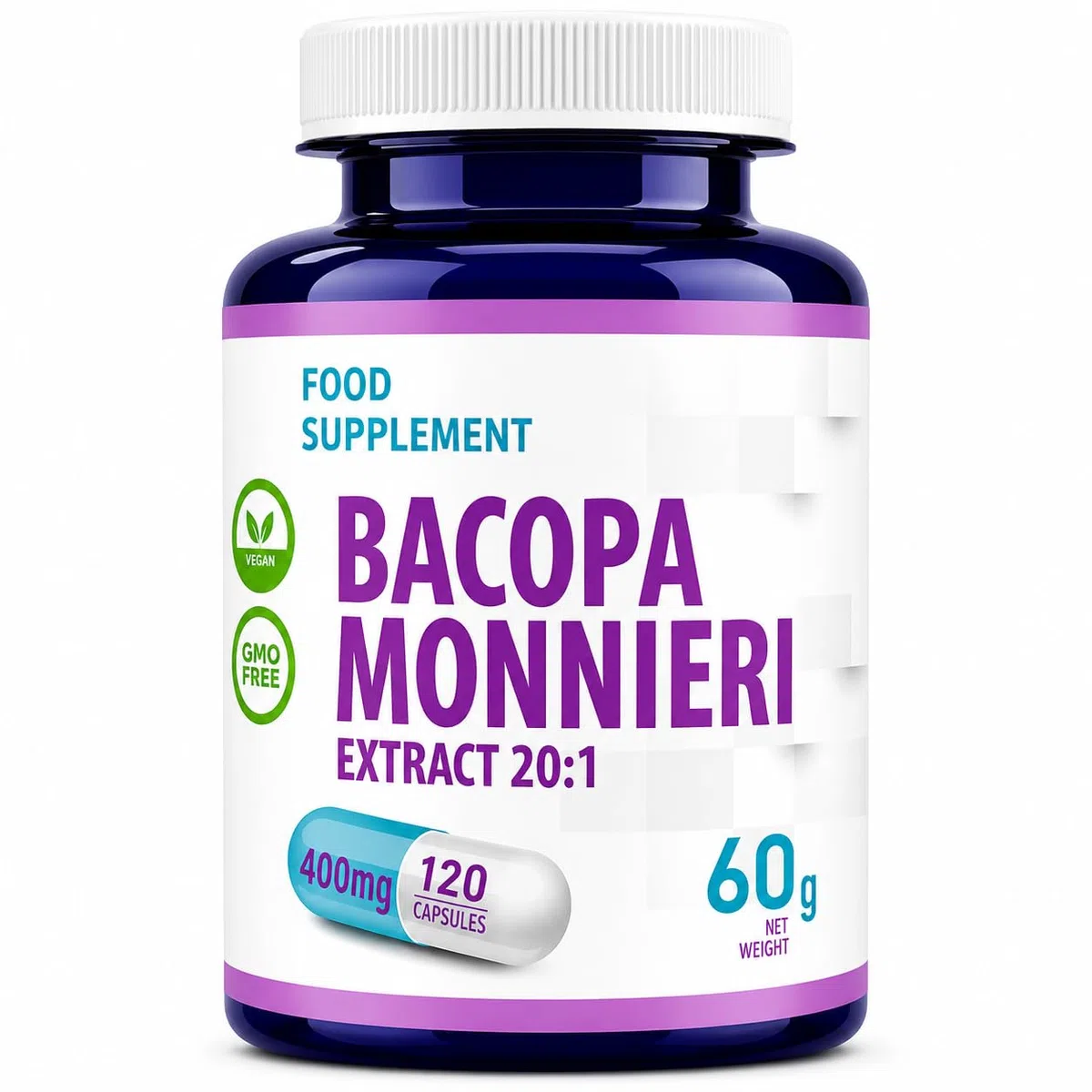 Bacopa Monnieri Brahmi Estratto 8000Mg Equivalente (400Mg Di Estratto 20:1) - 120 Capsule Vegan