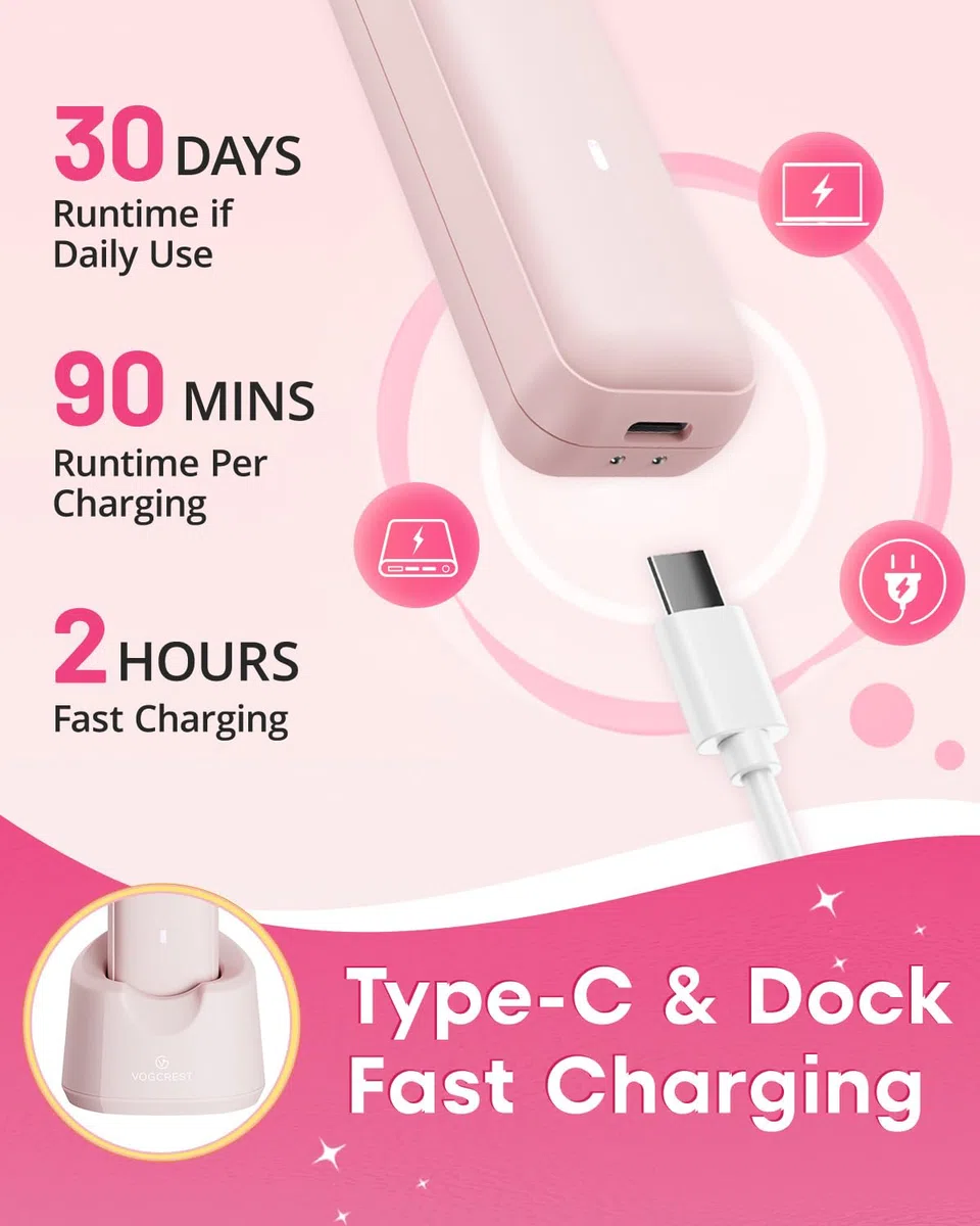 VG VOGCREST Rasoio elettrico per bikini: ricaricabile per rimuovere i peli del corpo, da donna, indolore, per braccia, ascelle, gambe, peli pubici (rosa)