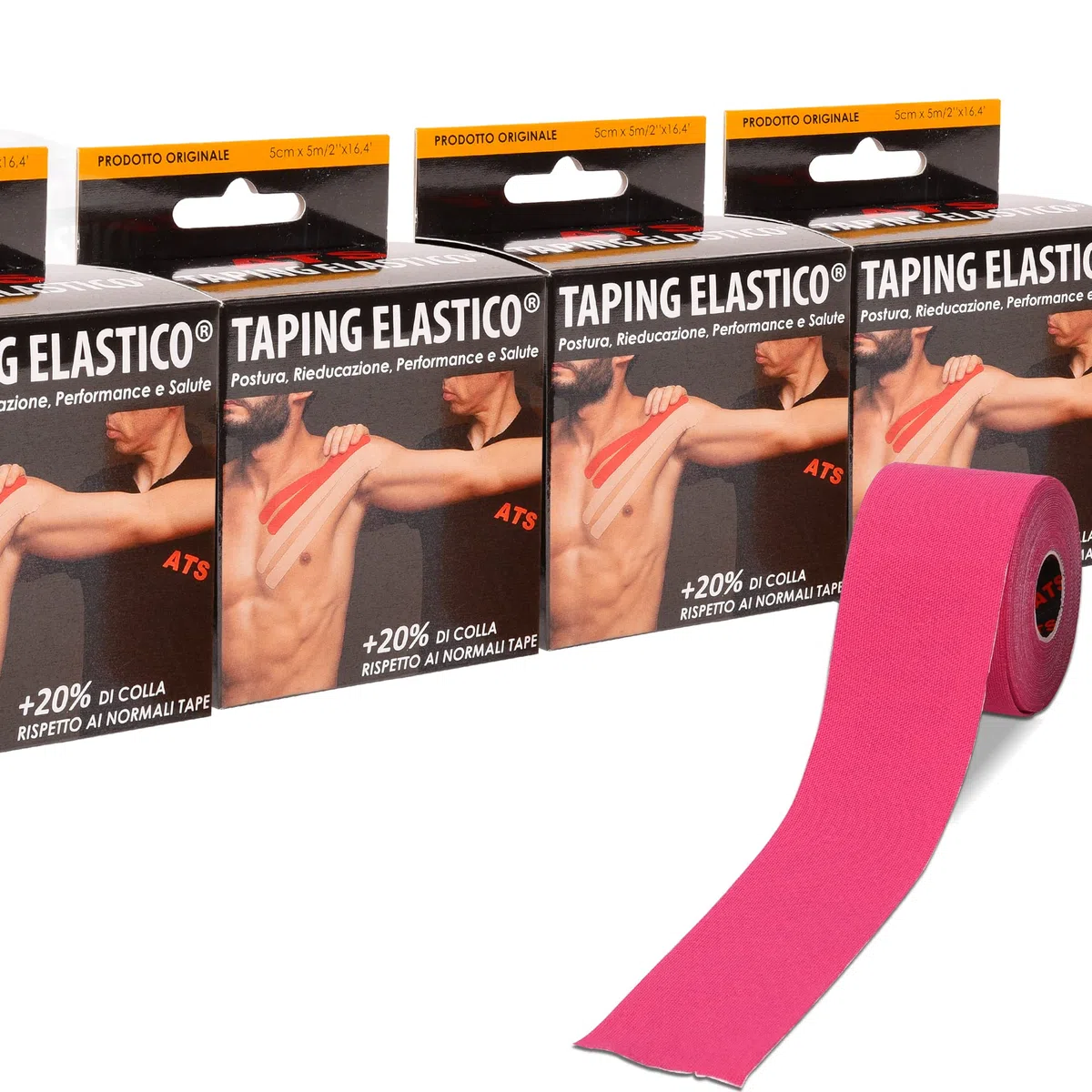 ATS Taping Elastico® Nastro professionale per fisioterapia, kinesiologia e sport - 24 Rotoli 5cm x 5m Traspirante e resistente all'acqua con +20% di colla (Fucsia, 24)