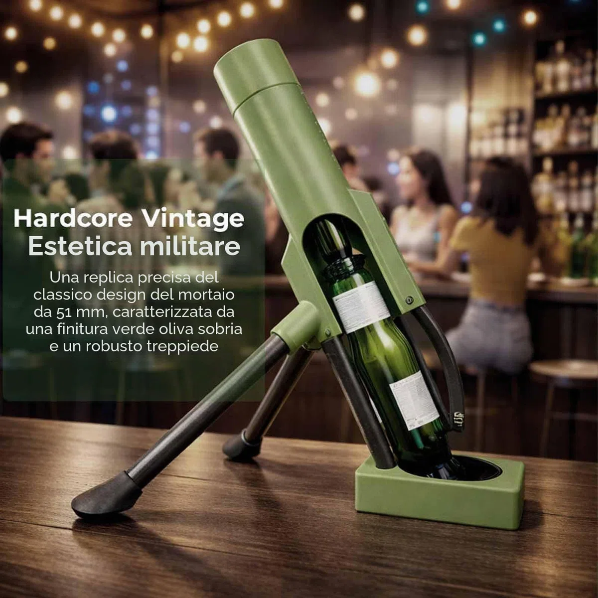 Apribottiglie per mortaio, Beer Bottle Opener tubo di apertura per mortaio, 51mm pesante tattico a mani libere, divertente apribottiglie di birra per bar, scrivanie, scaffali
