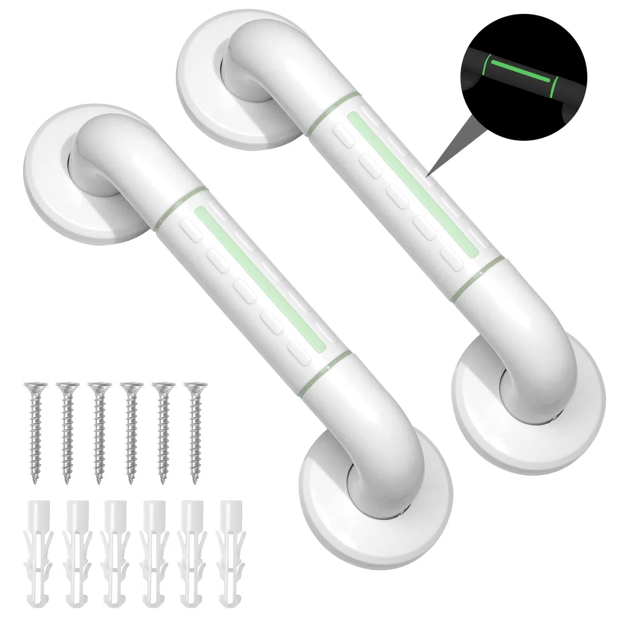 2 Pezzi Maniglione Bagno Antiscivolo, 30cm Sicurezza Barre di Sostegno con Striscia Fluorescente, Maniglie per Vasca da Bagno, Doccia Maniglia per il Bagno per Anziani, Bambini