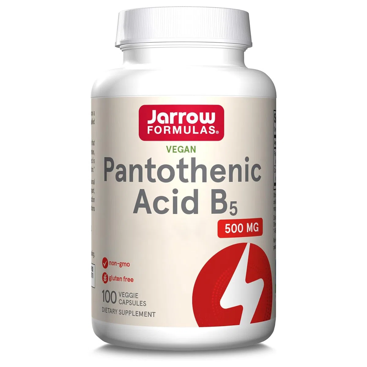 Jarrow Formulas, Pantothenic Acid (Acido Pantotenico), 500mg, Vitamina B5, 100 Capsule vegane, Testato in Laboratorio, Senza Glutine, Senza Soia, Vegetariano, Non OGM