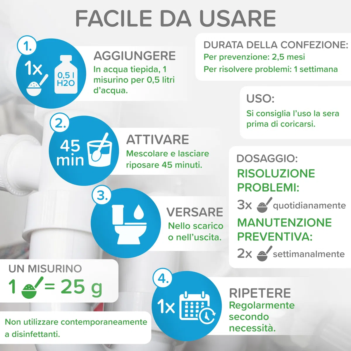 Mr. Bacteria No.5 DISGORGANTE bio-Enzimatico per TUBATURE e SIFONI, enzimatico naturale disgorgante forte, stura lavandini e scarichi, attivatore biologico pulizia tubature 500g - 1 pezzo