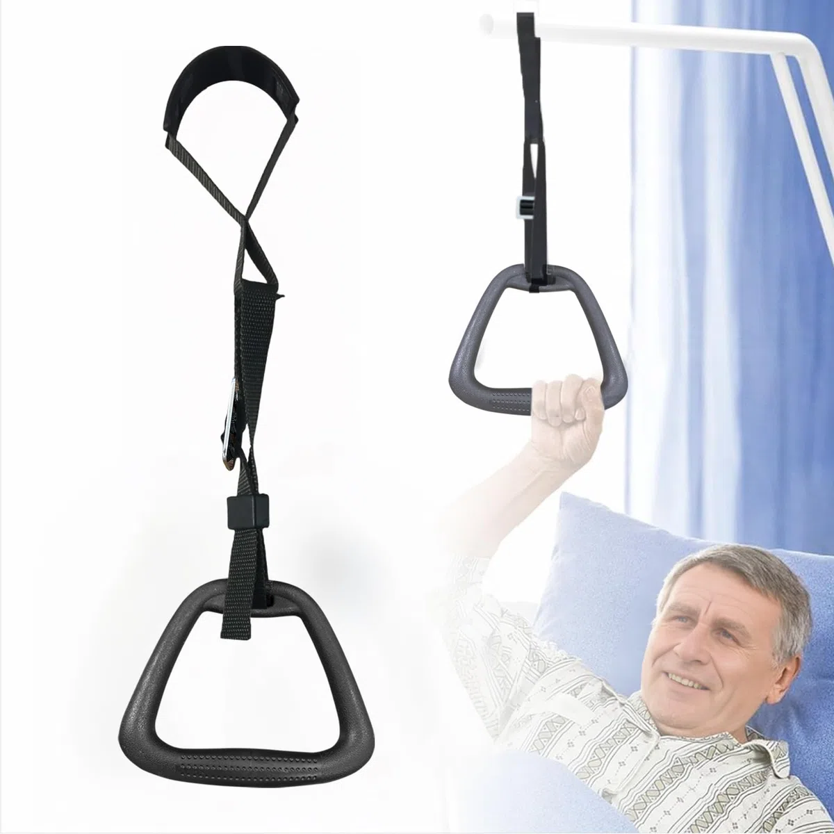Trapezio da letto – Maniglia per trazioni per camera da letto, staffa di aiuto per la mobilità del letto, accessori per disabili, anziani feriti, supporta 49,9 kg, 1 pezzo