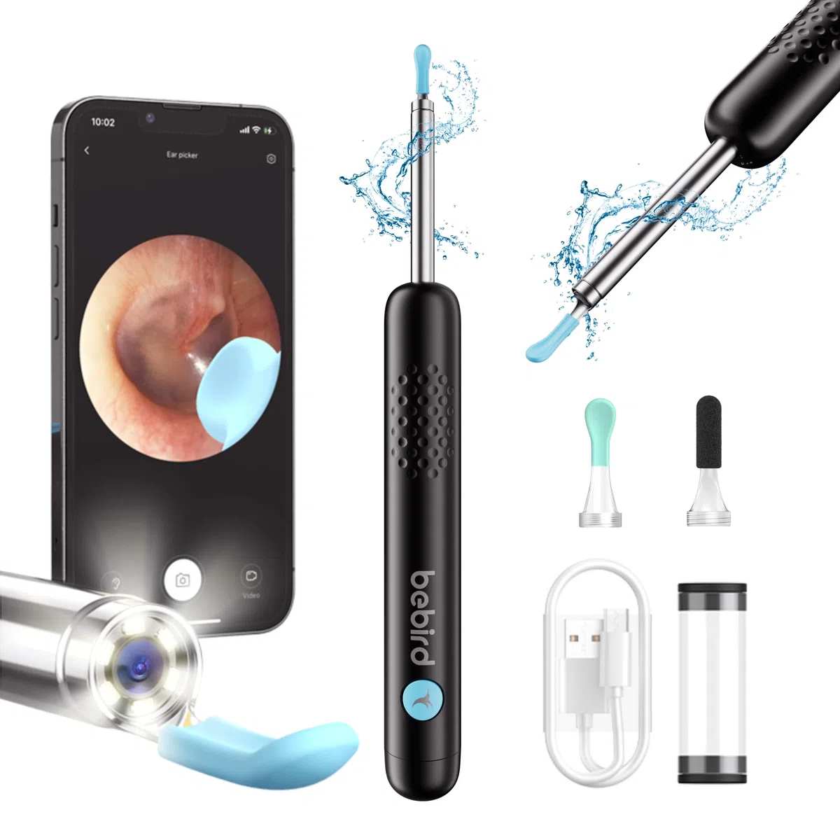 BebirdPro Rimuovi Cerume Otoscopio R1, Pulitore per Orecchie con Fotocamera 1080P HD, Otoscopio con Luce, Otoscopio Grandangolare IP67 Impermeabile per Adulti, Bambini, iOS, Android