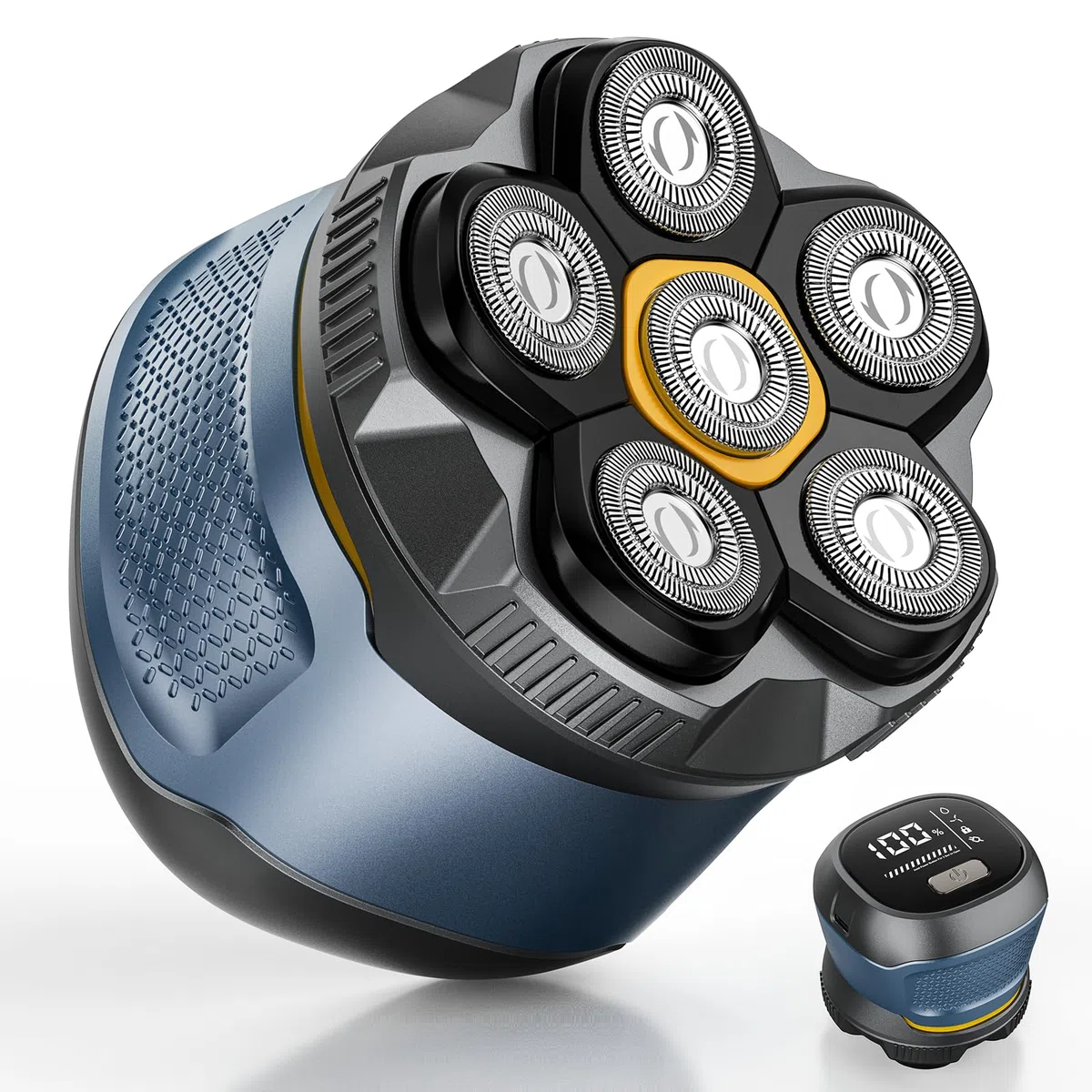 Rasoio Elettrico Testa Calva Uomo, IPX7 Impermeabile Rasoio Elettrico Barba, 6D Rasoio Testa Magnetiche, Rasoio Capelli Uomo Testa Calva con Display LED &Type-C