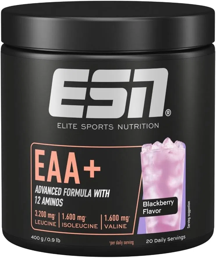 ESN EAA+, Blackberry, 400 g, tutti i 9 aminoacidi essenziali (EAA) e vitamina B6, 3,2 g di leucina per porzione, solubilità ottimale, vegano - prodotto in Germania