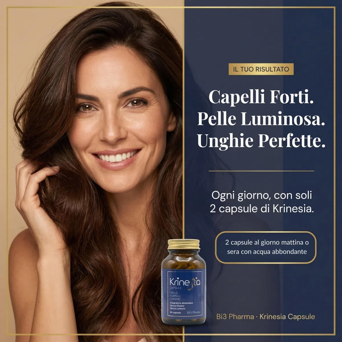 Krinesia Integratore Per Capelli Pelle Unghie 60 Capsule | Biotina Zinco Selenio con Serenoa Repens, Reishi, Miglio ed Equiseto | Supporto Capelli Fragili e Caduta da Stress | Made in Italy