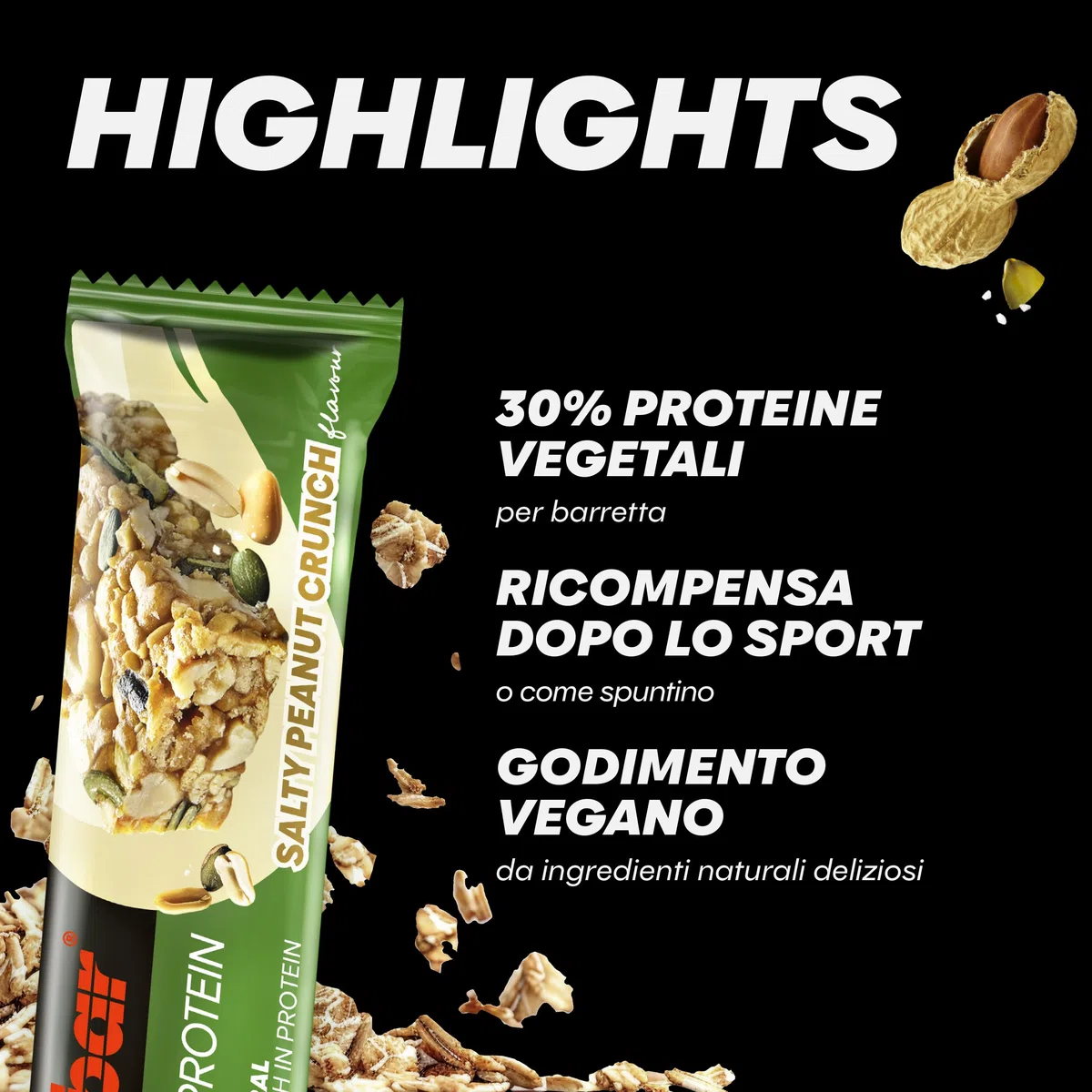 Powerbar - Natural Protein - Salty Peanut Crunch - 18x40g - Barretta proteica vegana - senza olio di palma - ingredienti naturali