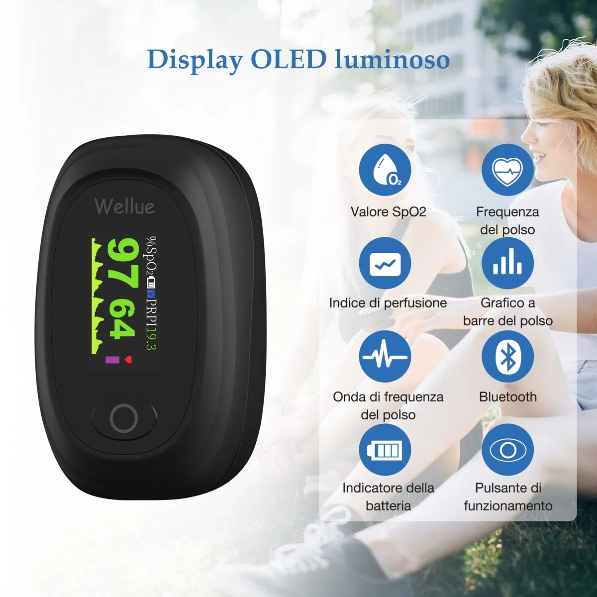 Saturimetro Da Dito con Bluetooth, Pulsossimetro da Dito Professionale con App Gratuita, Monitora la Saturazione di Ossigeno nel Sangue e la Frequenza Cardiaca, con Allarme