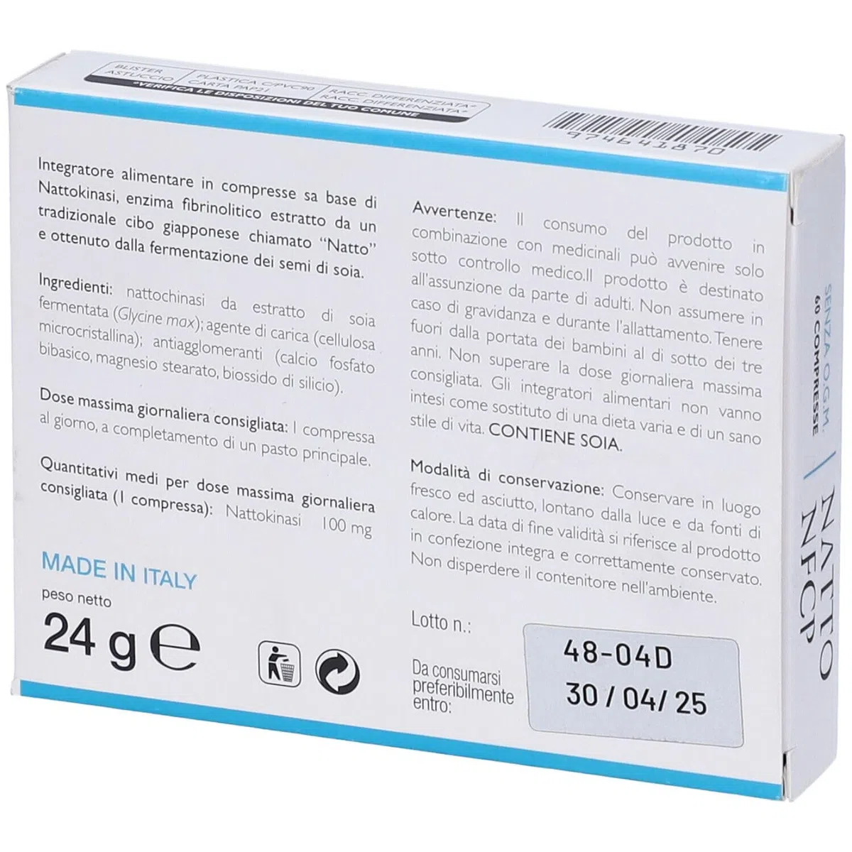 Natur Natto NFCP, Integratore Alimentare con Nattokinasi, 60 Compresse