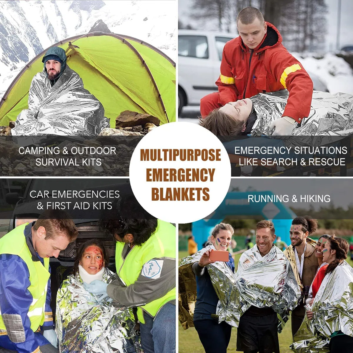KAHEIGN 14 Pezzi Coperta di Lamina di Emergenza, 160cm x 210cm Coperta Termica di Emergenza in Mylar Pellicola Argentata Altamente Riflettente Coperte di Sopravvivenza per Sopravvivenza in Campeggio
