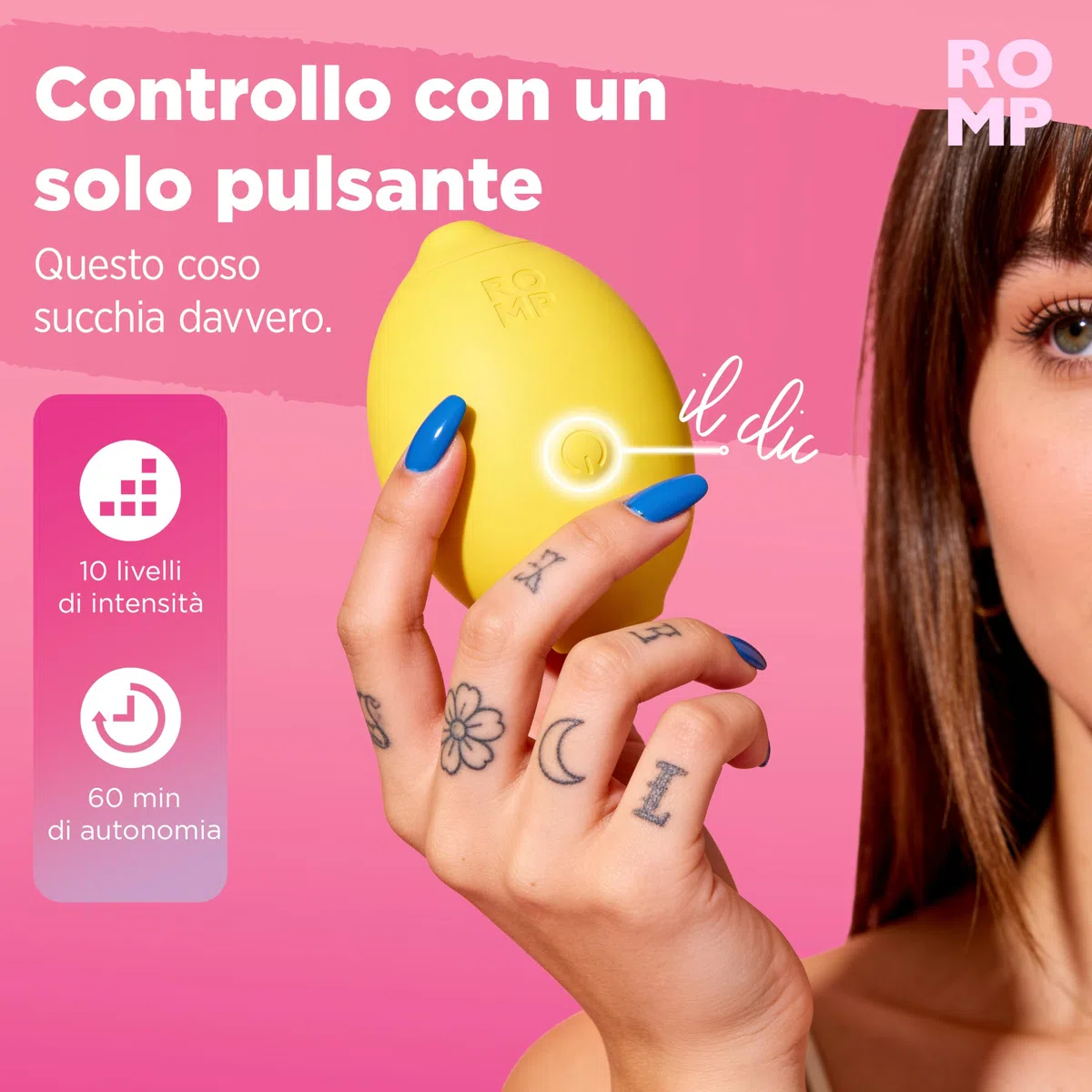 ROMP Lemon Succhia clitoride per donna | Stimolatore clitoride femminile 10 livelli | Ricaricabile | Design Limone| Vibratore clitoride Impermeabile | Sextoys Vibratoreper donna coppie