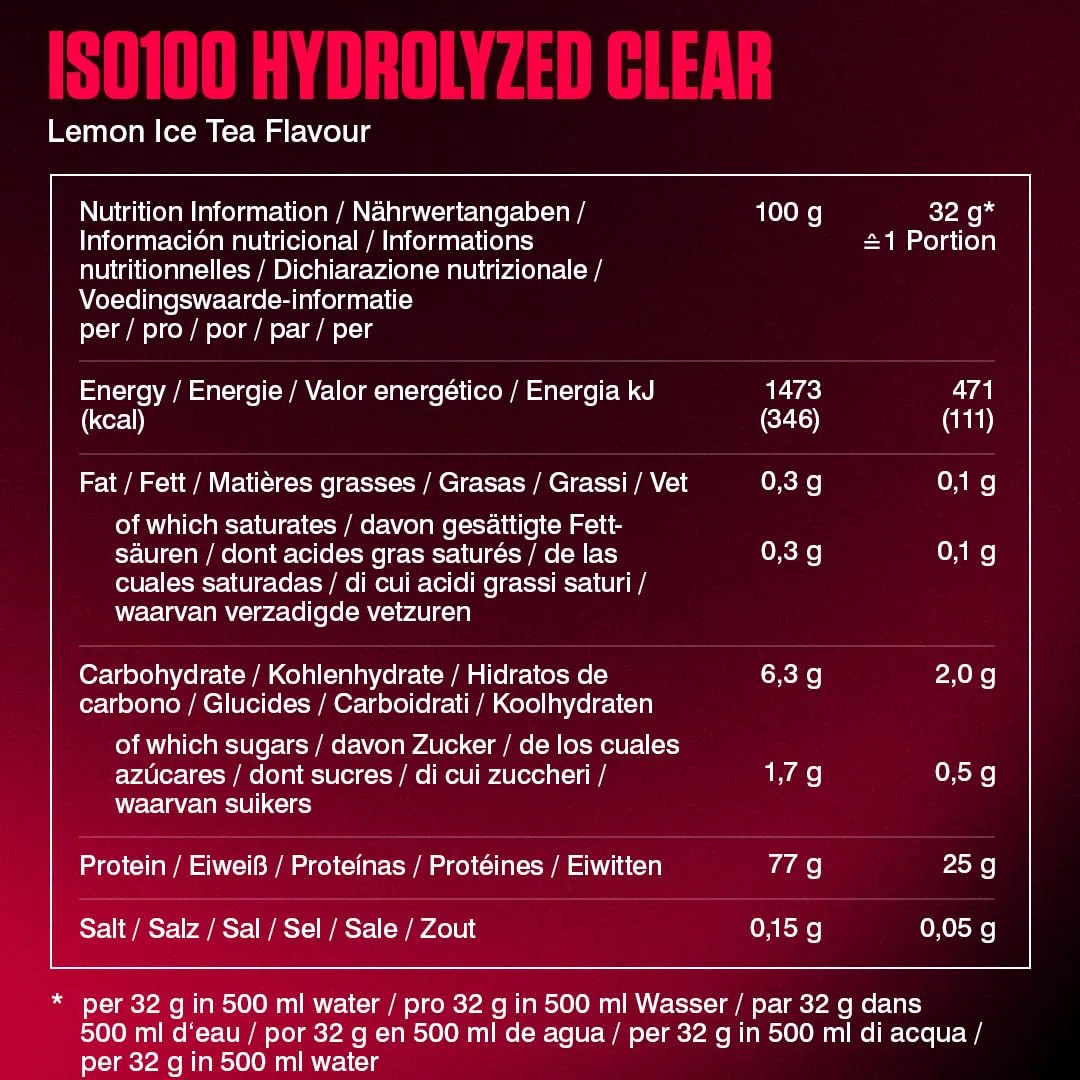 Dymatize ISO 100 Hydrolized Clear Lemon Ice Tea 512g Proteine ​​del siero di latte chiare in polvere idrolizzate e isolate