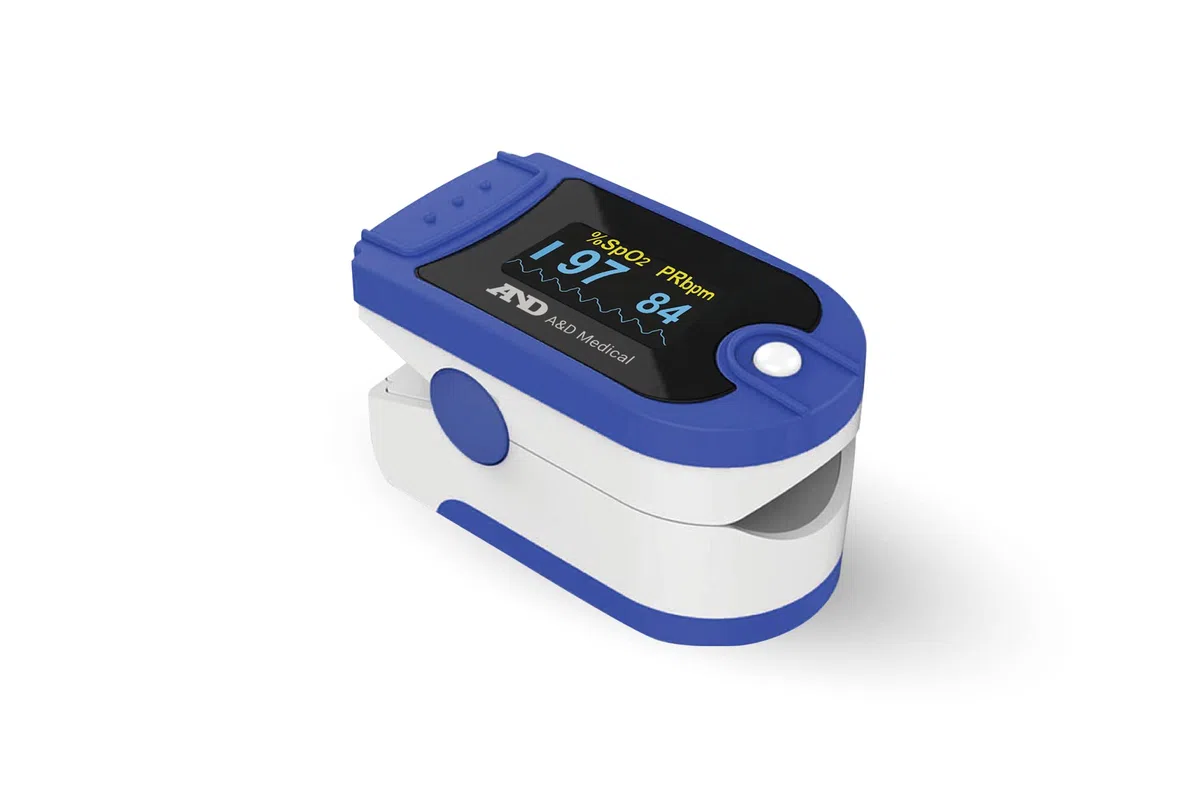 A&D Medical UP-200 Pulsossimetro, Monitor dell'Ossigeno nel Sangue CE Approvato, Monitor della Saturazione dell'Ossigeno da Dito SATS SpO2 per Adulti e Bambini