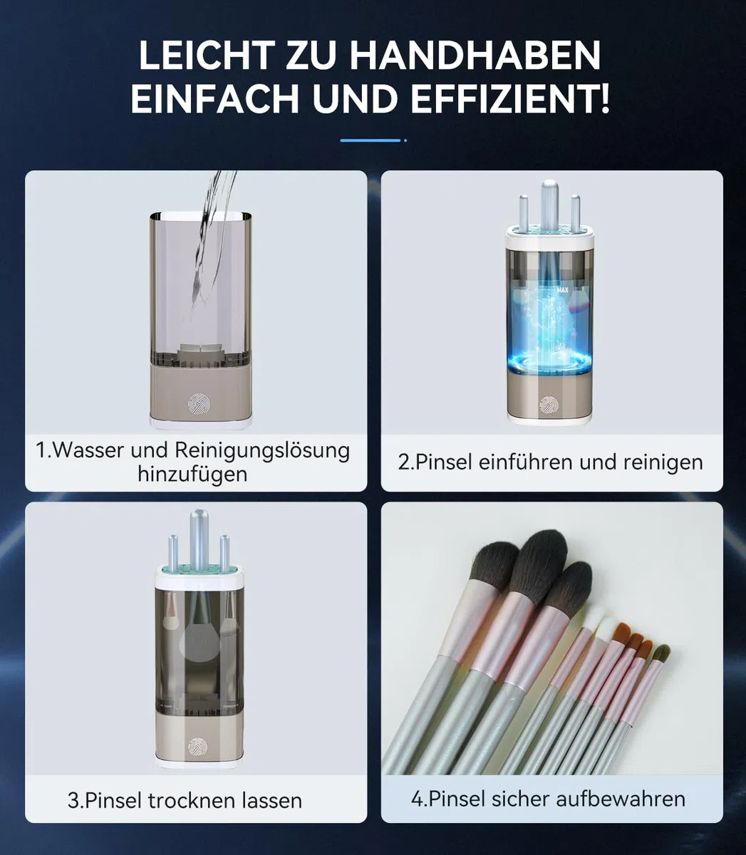 Detergente per pennelli elettrico. Più potenti prestazioni di pulizia – lampada UV medica + 7000 giri/min. Dispositivo per la pulizia dei pennelli. Design perfetto. Compatibile con tutte le