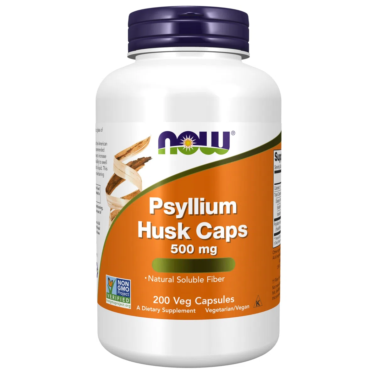 Now Foods Psyllium Husks (psillio), 500mg, 200 capsule vegane, Testato in Laboratorio, Senza Soia, Senza Glutine, Vegetariano, Non-GMO