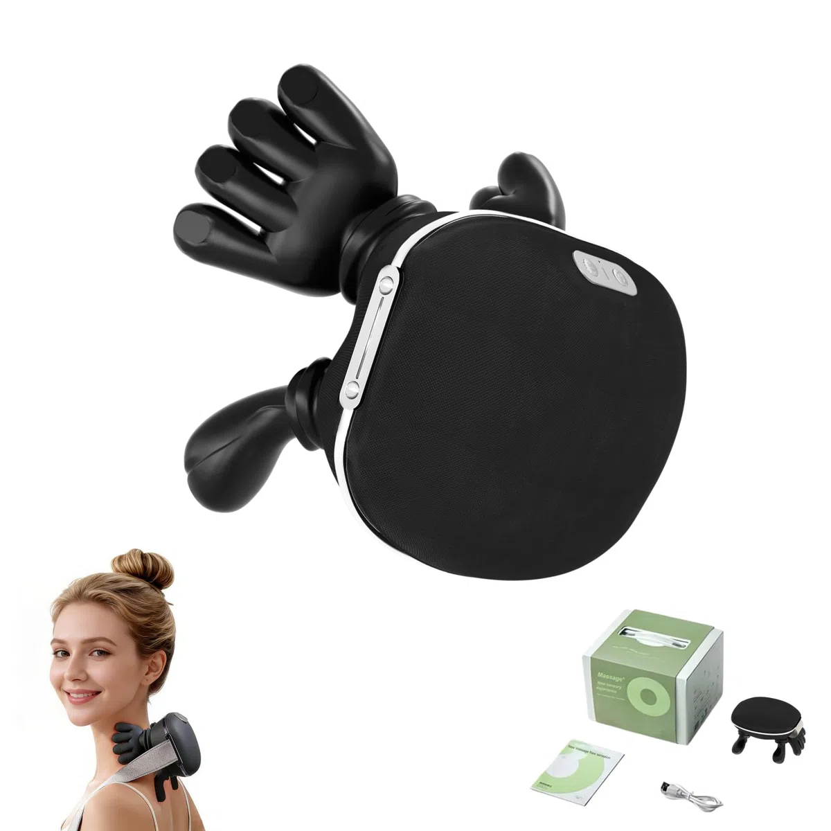 Massaggiatore per Collo, Massaggiatore per Spalle con Funzione di Calore, Massaggiatore Portatile 4D per Massaggi Profondi, 3 Tecniche di Massaggio, 2 Livelli di Temperatura, Massaggio per Casa