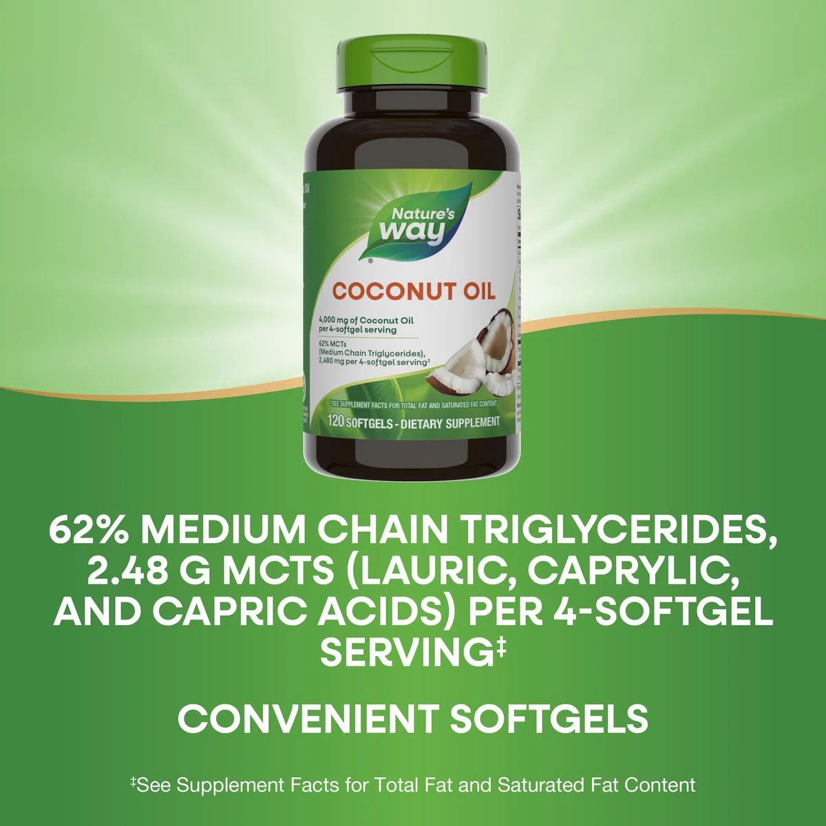 Natures Way 1000mg Coconut Oil Softgel - 120 per pack - 1 each.