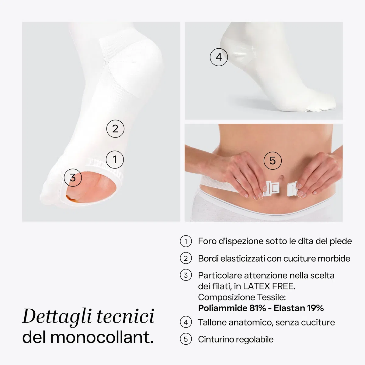 REVÉE Calze a Compressione Graduata Monocollant Unisex, Calze Antitrombo Post-Operatorie dalla coscia al piede, Elastiche e Compressive, Con Foro d’Ispezione