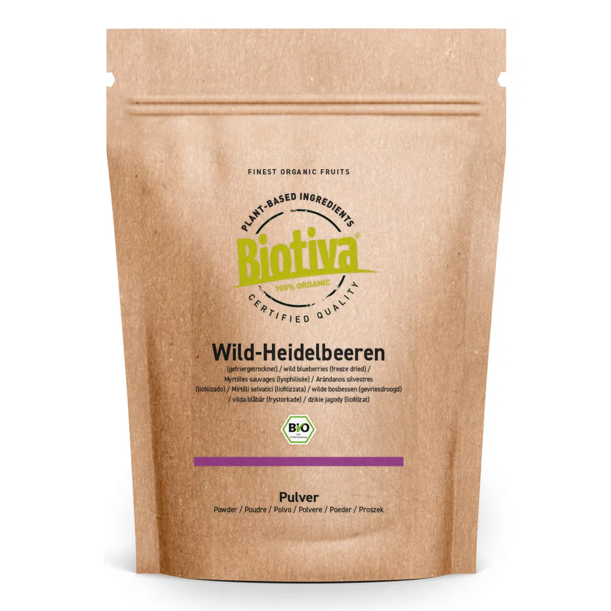 Mirtillo selvatico in polvere biologico 300g (2x150g) - Vaccinium myrtillus - polvere di mirtillo liofilizzato - imbottigliato e controllato in Germania (DE-ÖKO-005) - Biotiva