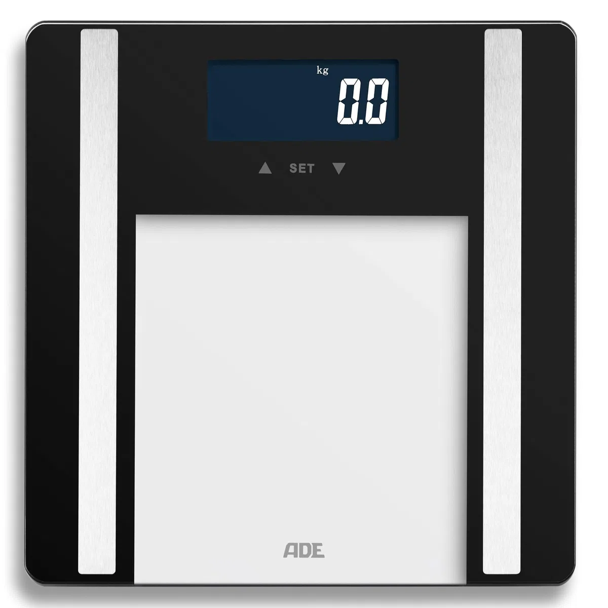 ADE Bilancia pesapersone impedenziometrica | bilancia digitale per grasso corporeo, BMI, massa muscolare, acqua corporea, peso, BMR | capacità di carico elevata di 200 kg | nero