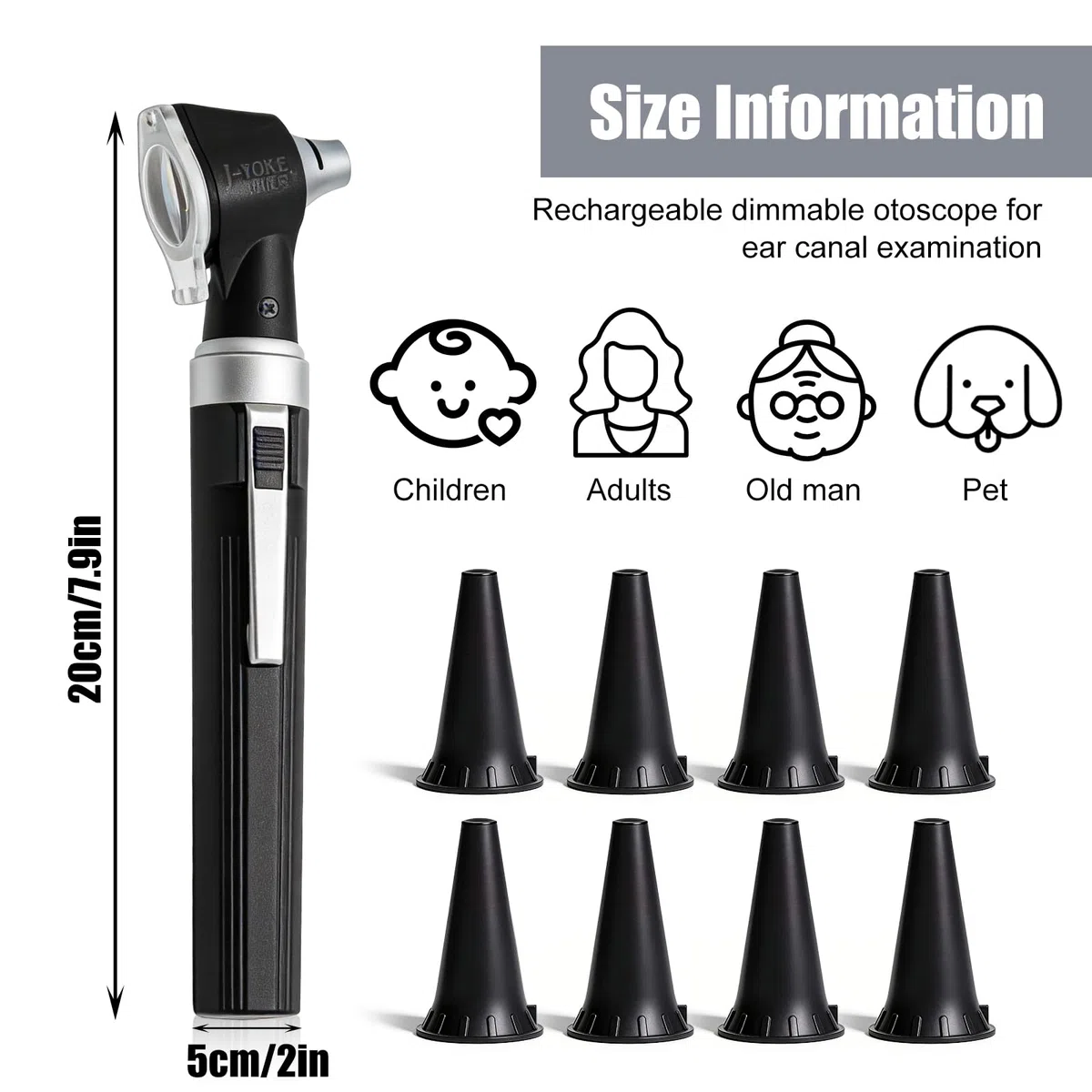 Kit otoscopio portatile: otoscopio con luce LED, illuminazione diretta per la cura delle orecchie, 3 ingrandimenti, 8 tappi e 1 custodia, diagnostica per bambini, adulti, uso domestico e clinica
