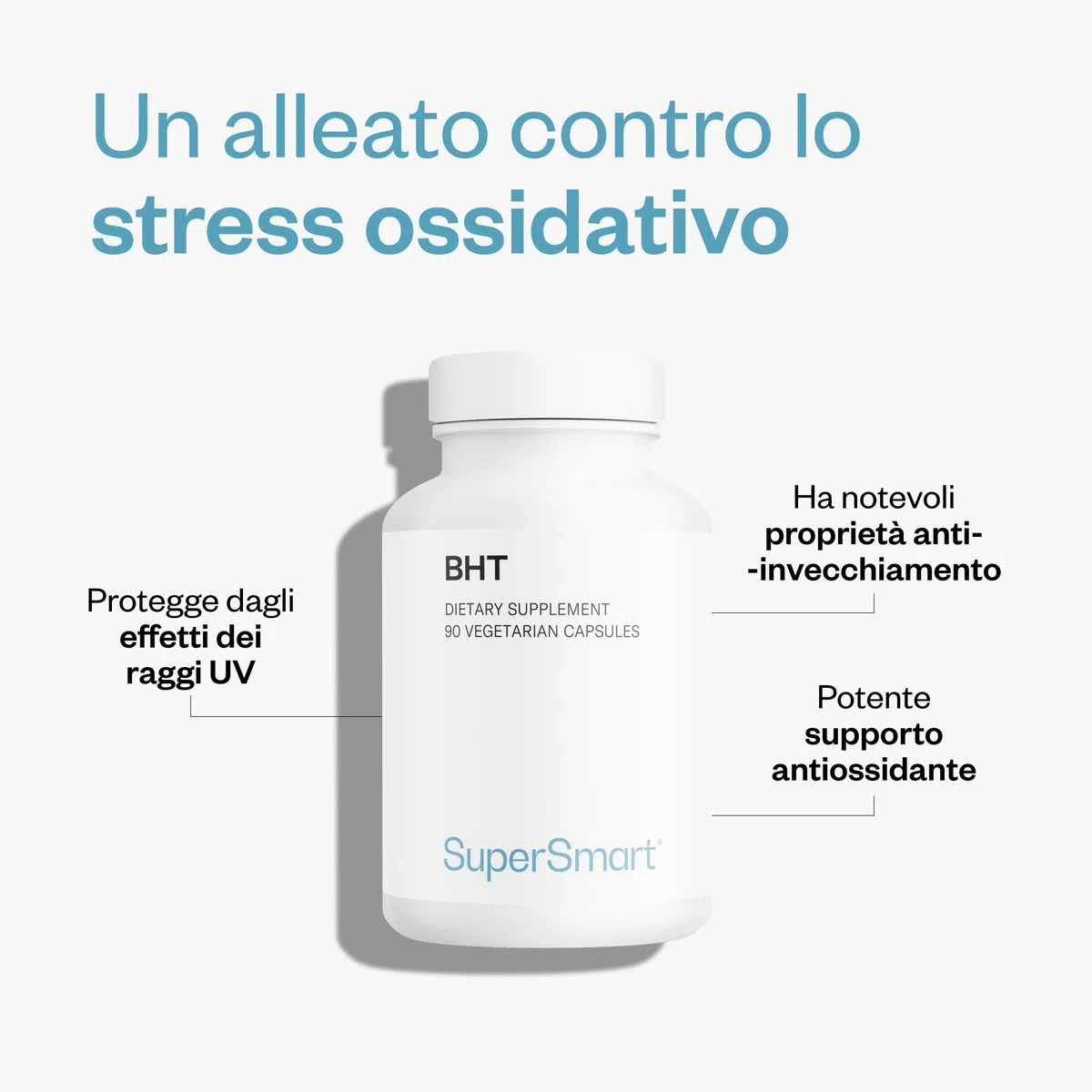 BHT (Butylated Hydroxytoluene) - Aiuta a combattere lo stress ossidativo - Potente antiossidante e antivirale - Antietà - Vegano - Supersmart