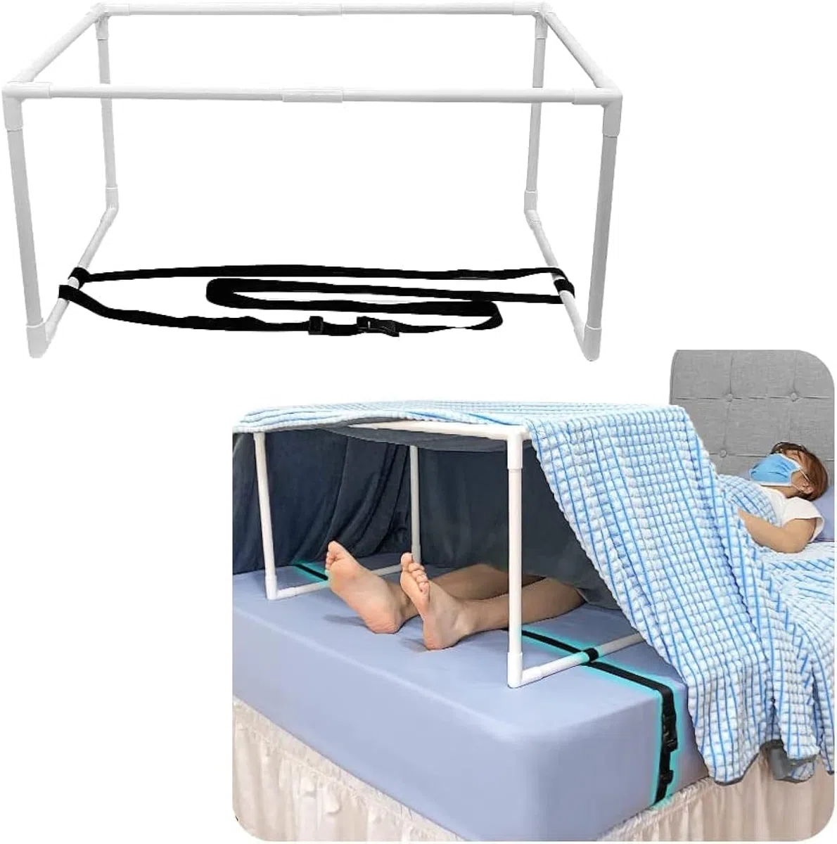 NEPPT Sollevatore per coperte per piedi, sollevatore di lenzuola, supporto per tende, ospedali, con cinghia per gambe, ginocchia, caviglia, artrite, neuropatia, chirurgia, recupero (portatile)