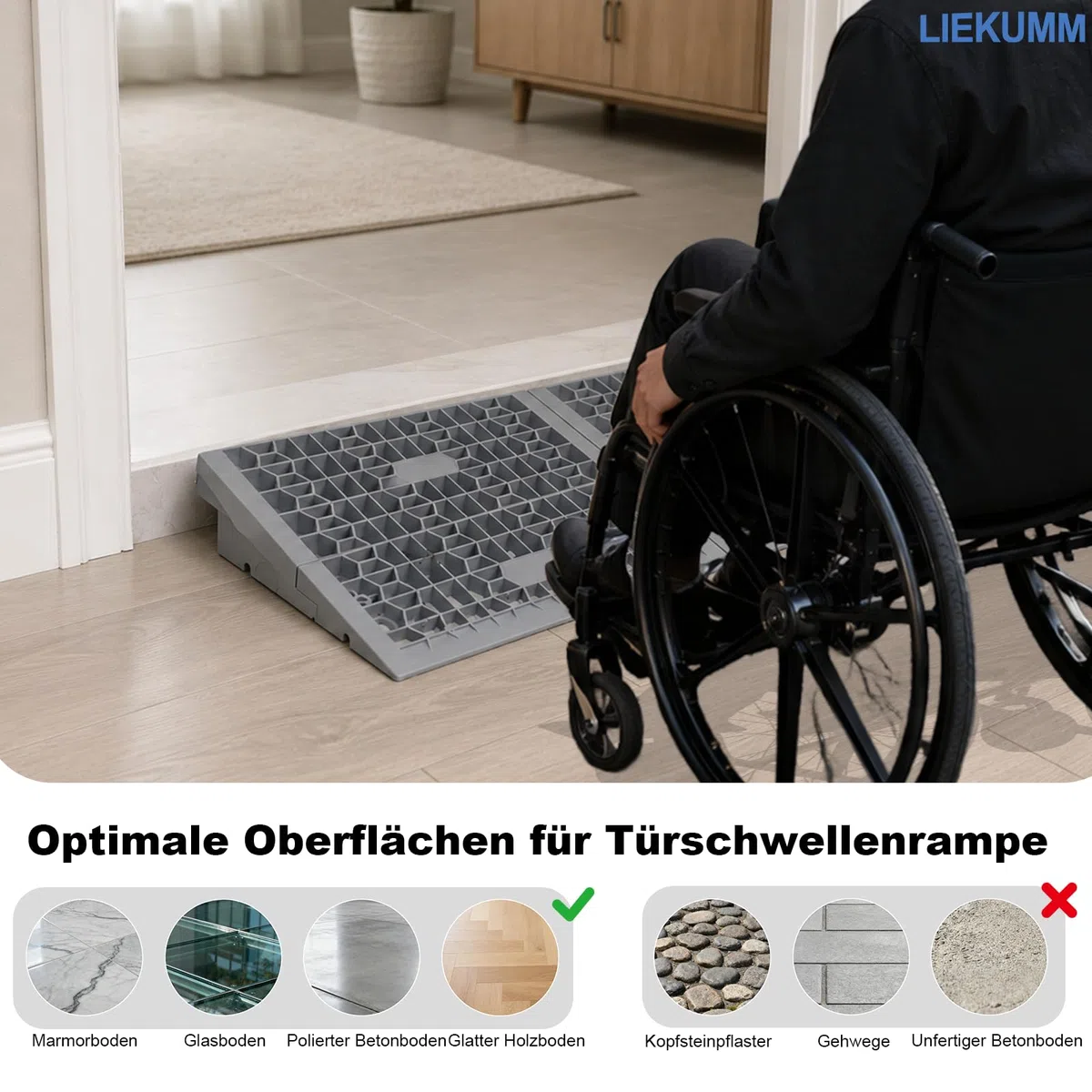 LIEKUMM Rampa per Sedia a Rotelle, Altezza 5 cm, Rampa per Disabili Capacità 1400 kg, Rimovibile per Porte, Altezza 5 cm
