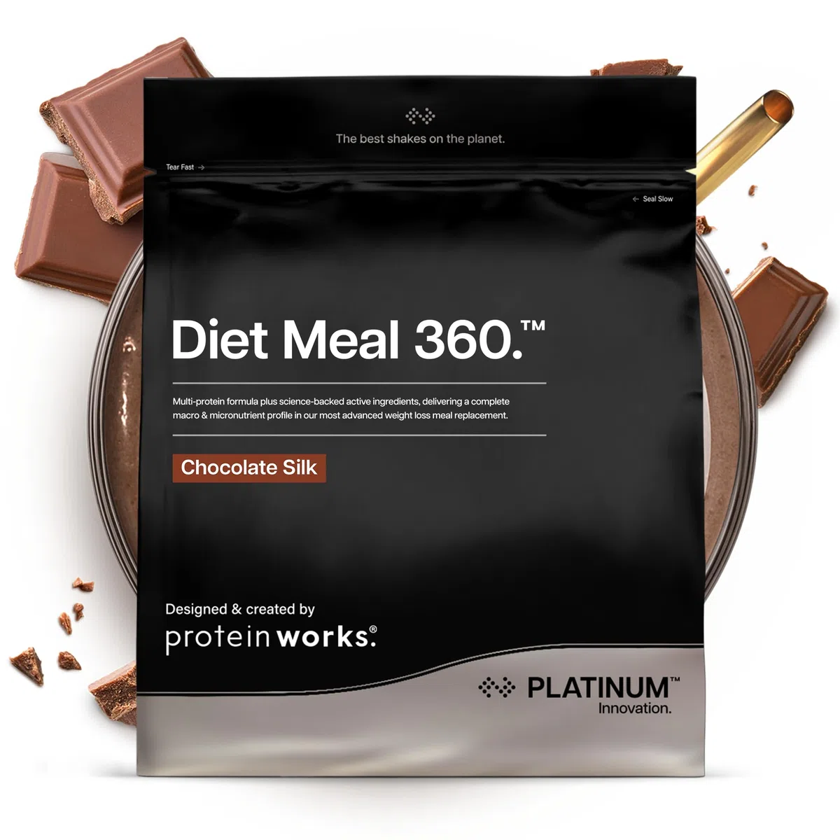 Protein Works | Diet Meal 360 – PLATINUM Innovation, Shake Sostitutivo Pasti Dietetico, Perdita Peso, 26 Vitamine & Minerali, Semi Di Lino, Inulina, Omega‑3, Cioccolato Morbido, 16 Pasti, 1kg