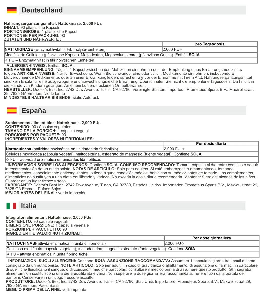 Doctor's Best - Nattokinase | 2000 FUs per capsula per la salute cardiovascolare - 90 capsule vegane