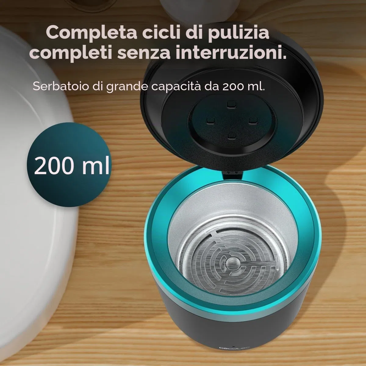 Cecotec Pulitore a Ultrasuoni per Bite Dentale e Protesi ToothCare EasyClean. Pulizia tramite Vibrazioni Ultrasoniche, Luci UV, Serbatoio da 200ml, Risultati in 5min, Cestello Interno Protettivo