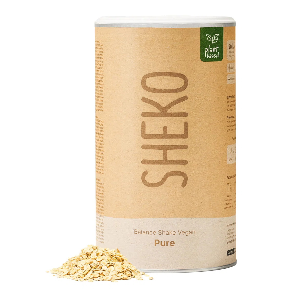 SHEKO - Frullato sostitutivo del pasto vegano - 14 frullati per barattolo - Alto contenuto proteico - Gusto naturale - Frullato dimagrante - Dieta (700 g), Pure)