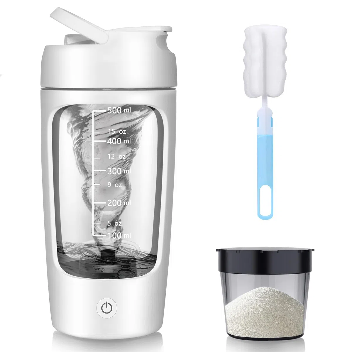 SOARFLY Shaker Proteine Elettrico, 650ml Bottiglia per Shaker per Proteine Ricaricabile USB C, Senza BPA, Shaker Elettrico per Frullati Proteici e Frullati Sostitutivi dei Pasti, Bianco