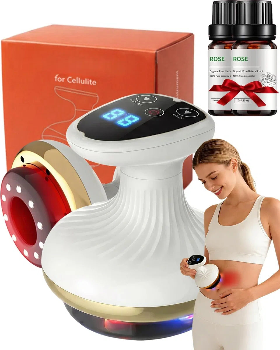 Massaggiatore Anticellulite Vacuum, Massaggiatore 4 in 1 Contro Cellulite, 6/9 Livelli di Riscaldamento, 6/9 Livelli di Aspirazione, per Pelle Più Tonica e Riduzione Cellulite (9 Livelli Con olio)