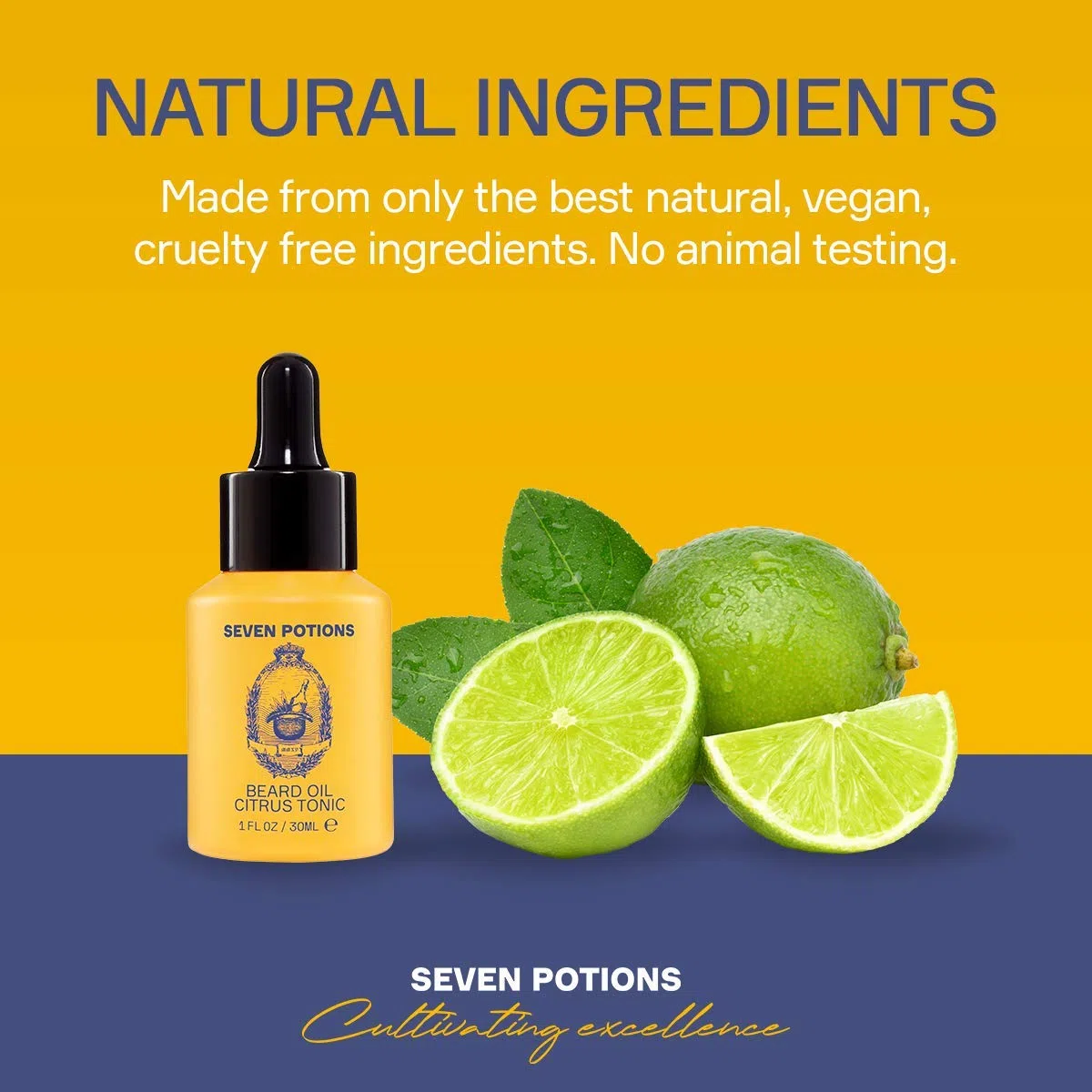 Seven Potions Olio da Barba per Uomo - Olio da Barba alla Jojoba per Nutrire Pelle e Peli - Stop al Prurito - Completamente Naturale, Vegan e Cruelty Free - Citrus Tonic