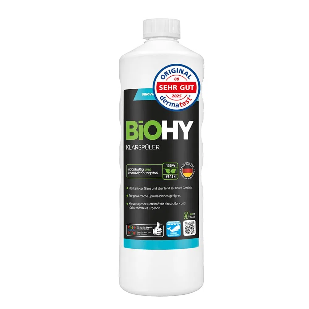 BiOHY Brillantante (Bottiglia da 1l) | Adatto a tutte le lavastoviglie (commerciali), per una brillantezza imbattibile su bicchieri e stoviglie (Klarspüler)