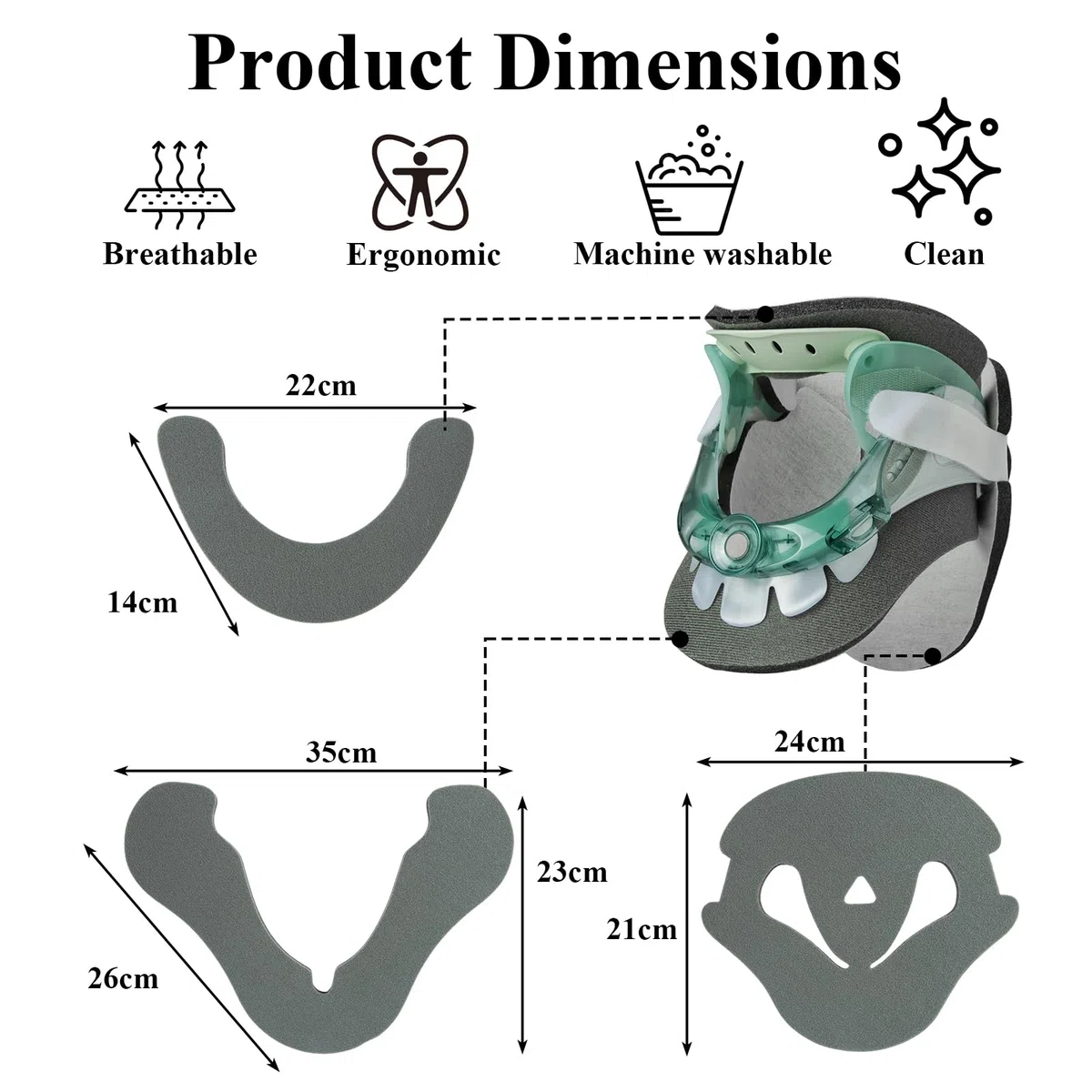 6 cuscinetti di ricambio grigio-verdi, ideali per orecchie Aspen Vista, cuscinetti per cuscino cervicale lavabili, imbottitura Cervical Collar (2 set)