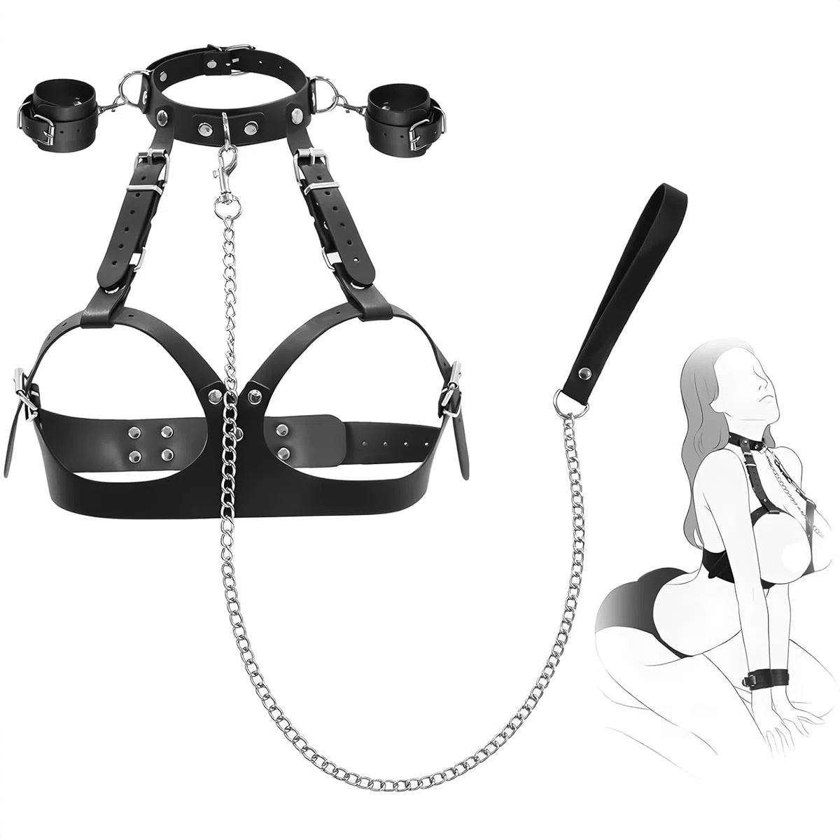 Giocattoli sessuali BDSM Bondage per coppie, set di manette per il seno Sex Bondage, imbracatura per il seno da A a D, giocattoli BDSM estremi per donne, manette, collare, catena di trazione